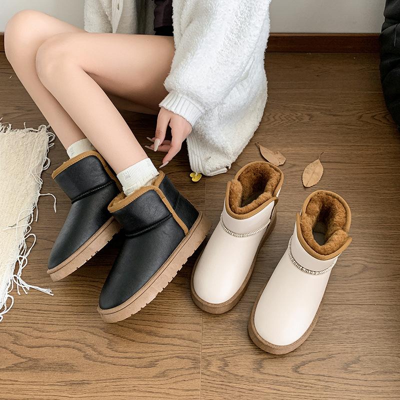 2024 зима новые хлопковые ботинки женские теплые ботинки кожаная поверхность хлопок утолщенный теплый уличный бархат зимние ботинки женские