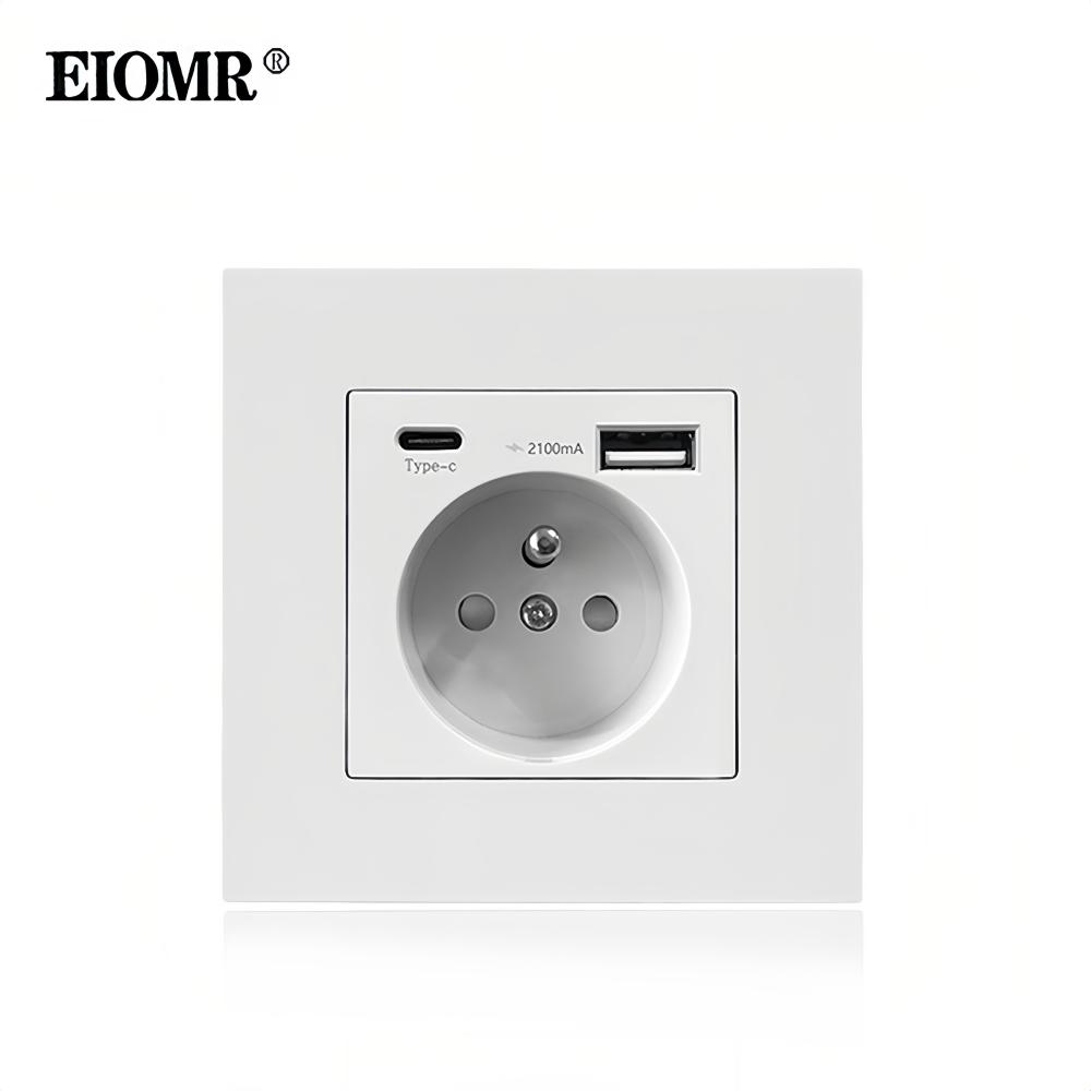 Розетка EIOMR Стандарт Франции, Одинарная Двойная AC 100~250V 16A Белый Черный Настенная Тип-C USB Вилки Розетка для Дома Офиса