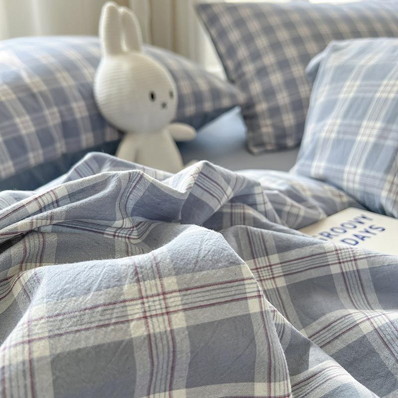 New Lattice Duvet Cover Set with Sheet Pillowcases No Filling Warm Bed Linen Twin Full Queen Size Grid Home Bedding Set