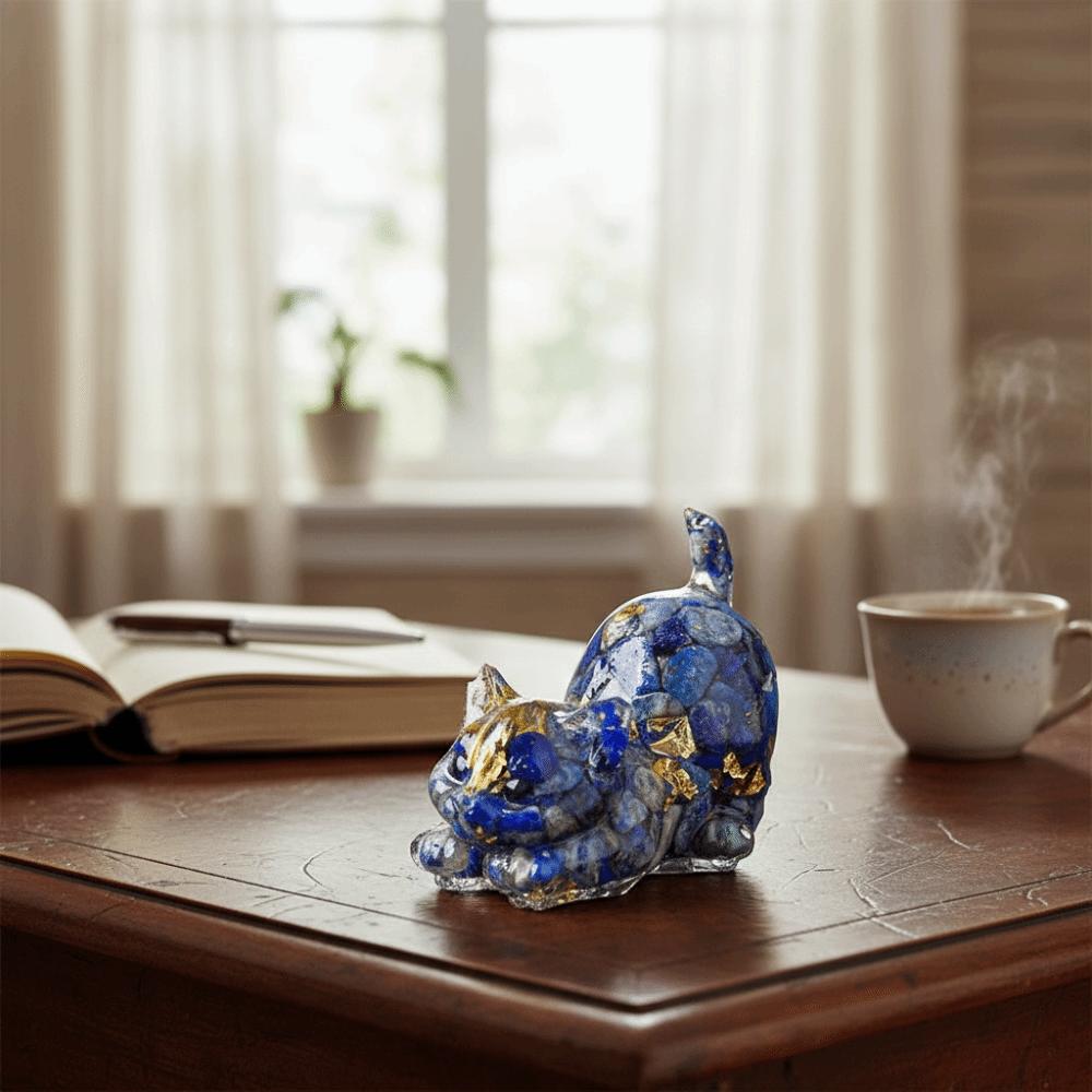 Gifts Curled Tail Crystal Cat Figurine Gold Foil Accents Handcrafted Style Cat Statue Cat Ornament Living Room Decor