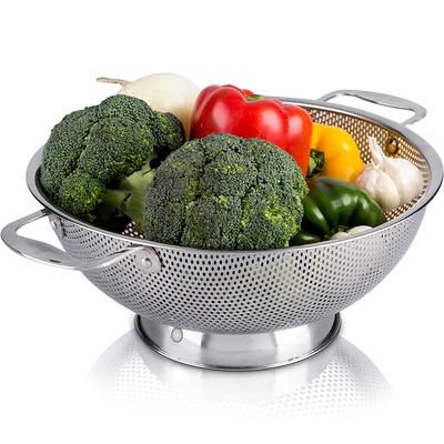 Большой дуршлаг из нержавеющей стали с ручкой для кухни, сито для пасты, корзина с самоотливным кольцевым основанием JT250
