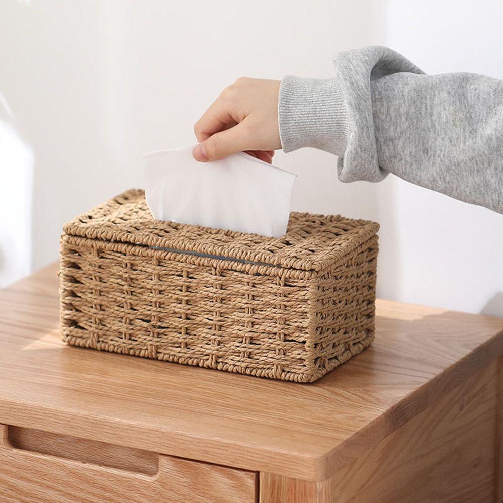 Handmade Imitation Rattan Tissue Case Decoration Tissue Paper Container Living Room