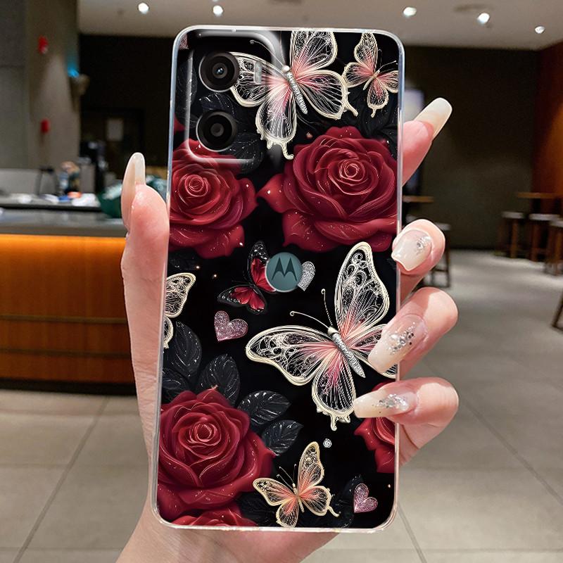 For Motorola Moto G05 E15 Case 2024 Fashion Butterfly Flower Clear Soft Silicone TPU Capa Phone Cover For MotoG05 MotoE15 Fundas