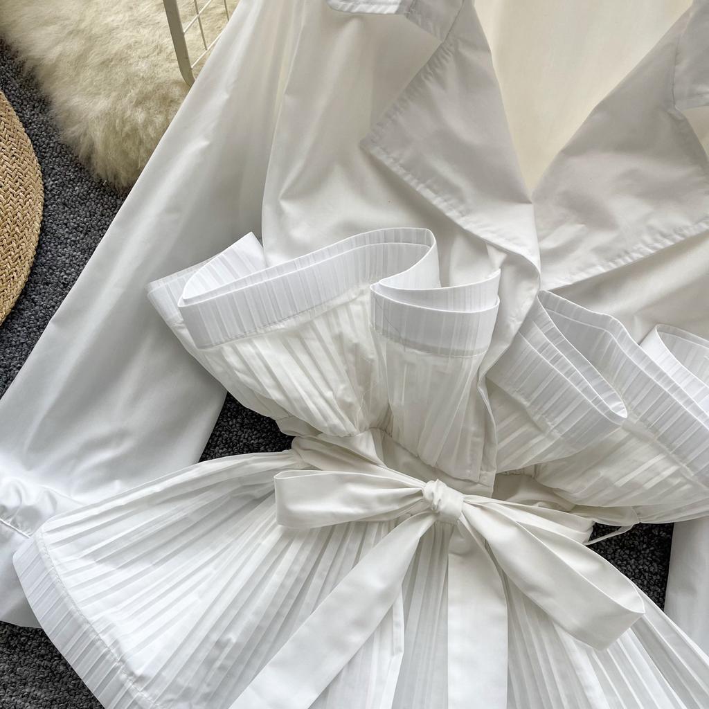 Стиль дочери в стиле легкой роскоши, высококлассная рубашка с воротником-костюмом, женская осенняя куртка с дизайном талии на ремешке и краем в виде лепестков лотоса