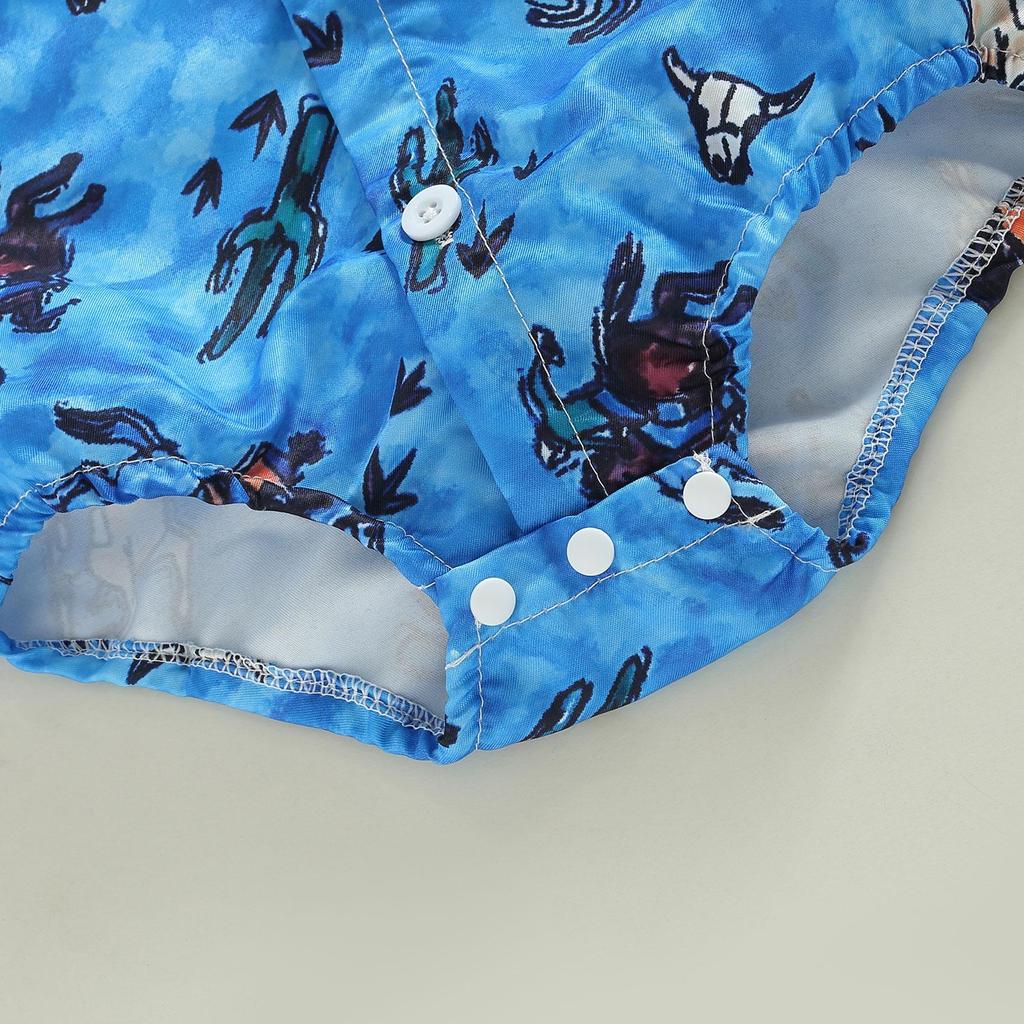 Baby Boys Spring Autumn Casual Romper 3M 6M 12M 18M 24M Long Sleeve Lapel Cattle/Horse Print Button Romper
