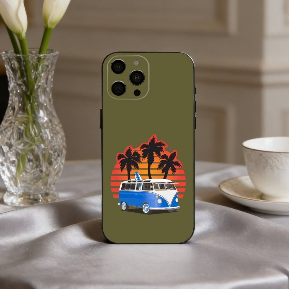 Чехол для телефона C-Combi Van Surf Art для iPhone 17,16,15,14,13,12,11 Plus,Pro Max,XS, Мягкий силиконовый черный чехол