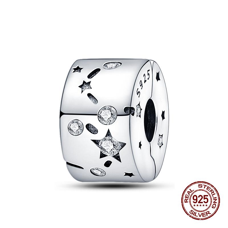 Fashion 100% 925 Sterling Silver Colorful Zircon Stars Moon Separator Charms Bead Fit Original Bracelet Fine DIY Jewelry