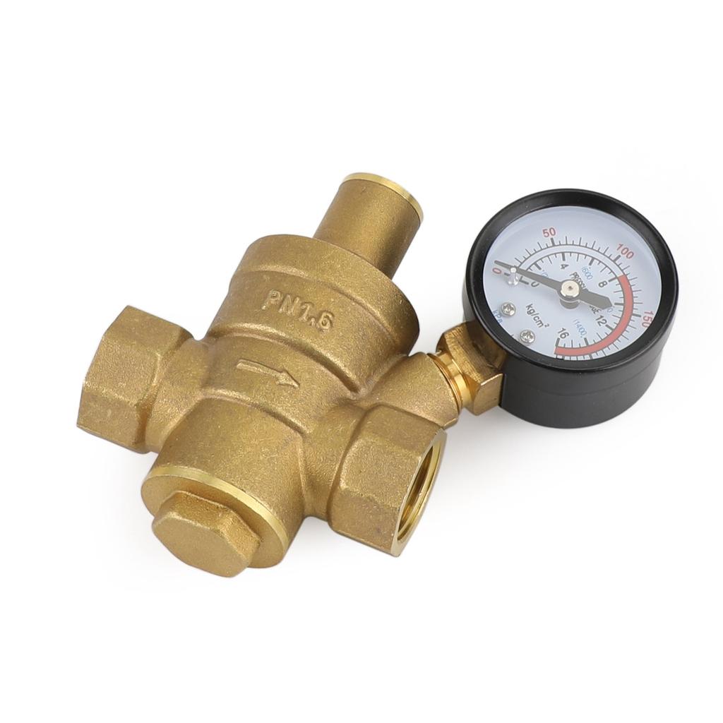 DN15 Brass Adjustable 1/2" Water Pressure Regulator Reducer With Gauge Meter