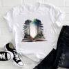 (Asian Size) Short Sleeve Tee Top Feather Watercolor 90s Cute Style Fashion Tshirt Women Clothing Casual Print Lady Female Graphic T-shirt