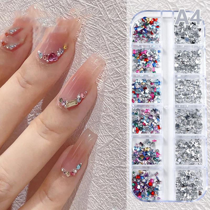 12 Grid Mini Nail Flat Back Beautify Nails Diy Decorative 3D Manicure Nail Art Decorations For Girls