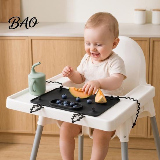Heat Insulating Kitchen Pads Silicone Baby Placemat with Suction Cup, Toddlers Eating Food Mat Multi-functional Mats Anti-fall Rope, Foldable Activity