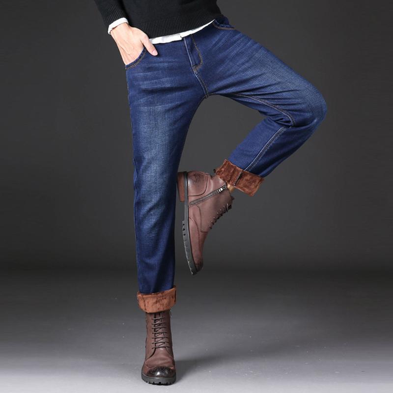 Мужская осенне-зимняя одежда плюс бархатные толстые узкие тонкие мужские джинсовые ретро винтажные прямые джинсы брюки уличная одежда беговые брюки мужские