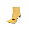 Желто-белые женские ботильоны на высоком тонком каблуке, большой размер 48