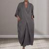 Spring Fall Maxi Dress Robe Baggy Cross V Neck Solid Color Large Pocket Retro A-line Bohemian