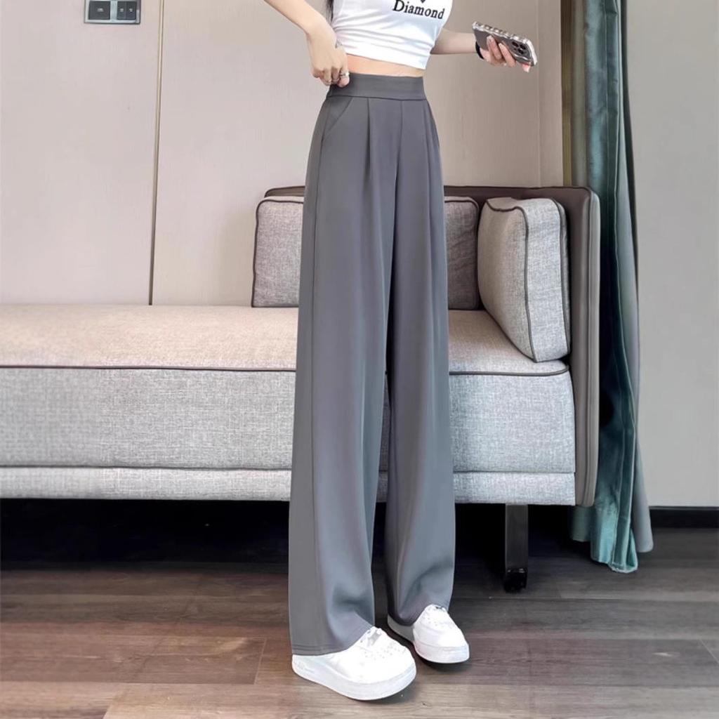 Женские брюки-костюм для весны и осени с высокой талией, широкими штанинами и эффектом похудения