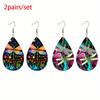 Starry Sky Flower Dragonfly Artificial Leather Earrings Spring Earrings Double-sided Printing Lightweight Earrings Teardrop Earrings