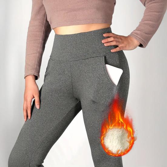 Женские леггинсы с карманами однотонные с высокой посадкой с плюшевой подкладкой утолщенные теплые брюки облегающие леггинсы для холодной погоды