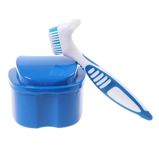 Кейс для зубных протезов с местом для зубной щетки, Коробка-ванночка для зубных протезов с ситечком, Контейнер-держатель для невидимых брекетов, ретейнеров, капп, выравнивателей