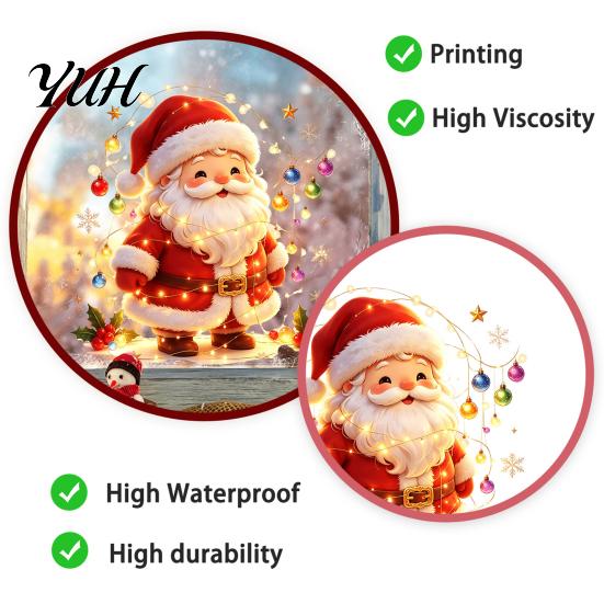 Santa Claus Wall Decals Snowman Christmas Static Window Clings, Reusable Stickers, Removable Stickers Colorful Holiday Home Shop Decorations