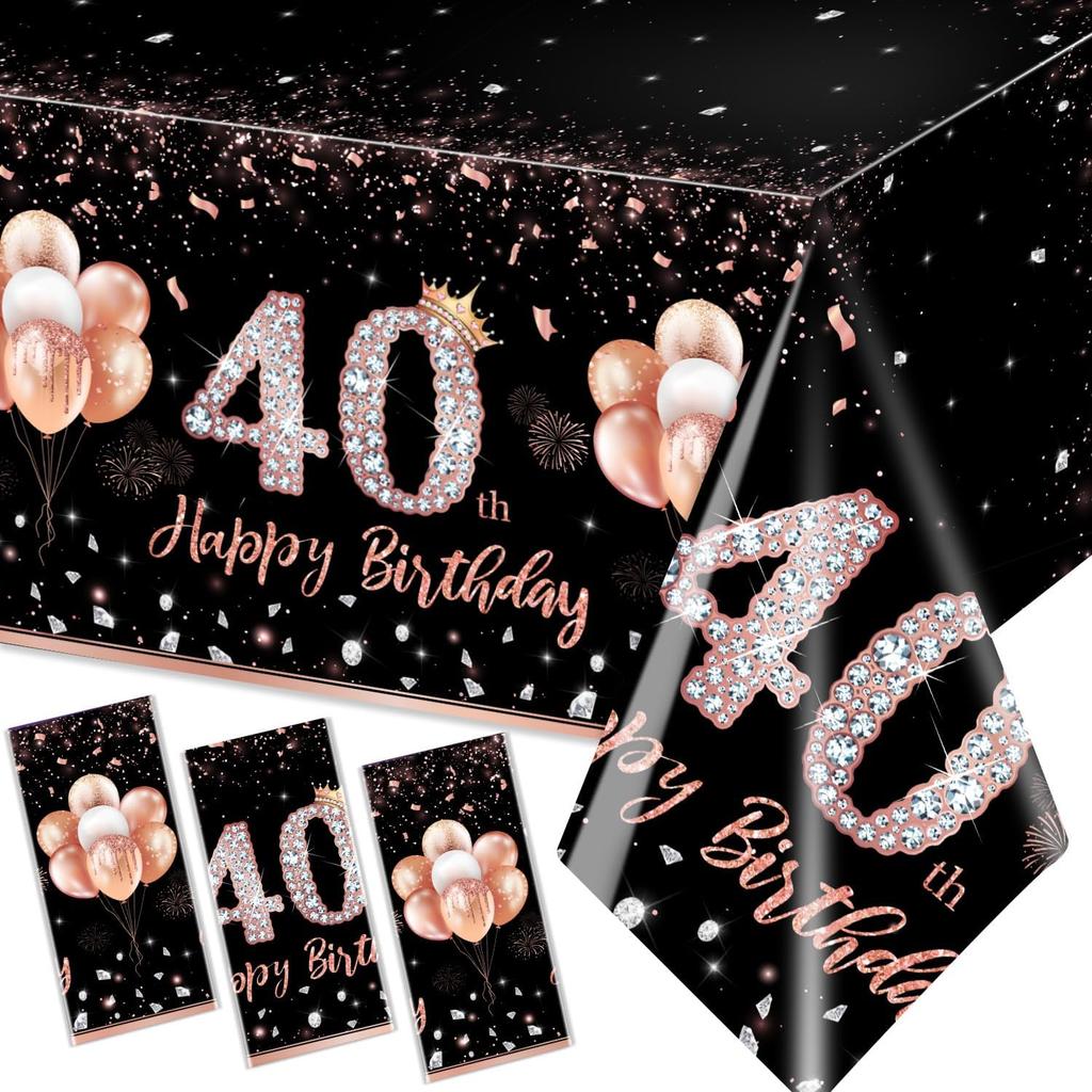 GREHUMOR 3Pcs 13th Birthday Tablecloth Party Decorations for Girls Rose Gold 13 Year Old Birthday Party Supplies Table Cover Thirteen Birthday