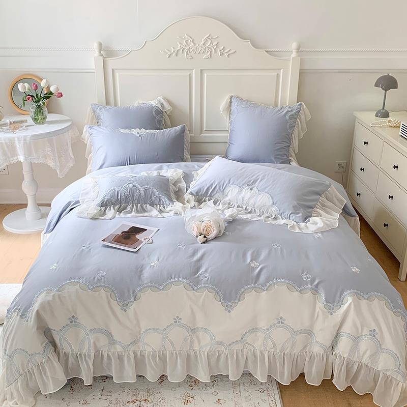French 140-count Long-staple Cotton Four-piece Set Pure Cotton Embroidered Bed Sheet Quilt Cover Bedding Home Textile Princess Style