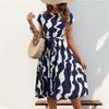 Elegant Personality Abstract Pattern Printed Pleated Dress