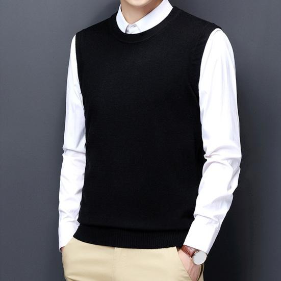 Топ жилет без рукавов с круглым вырезом вязаный эластичный однотонный пуловер теплый повседневный простой стиль