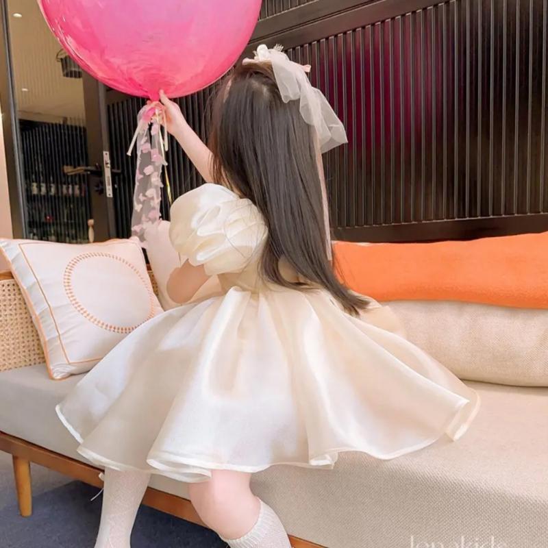 Летнее платье для девочек, платье принцессы с пышными рукавами, милое платье на день рождения