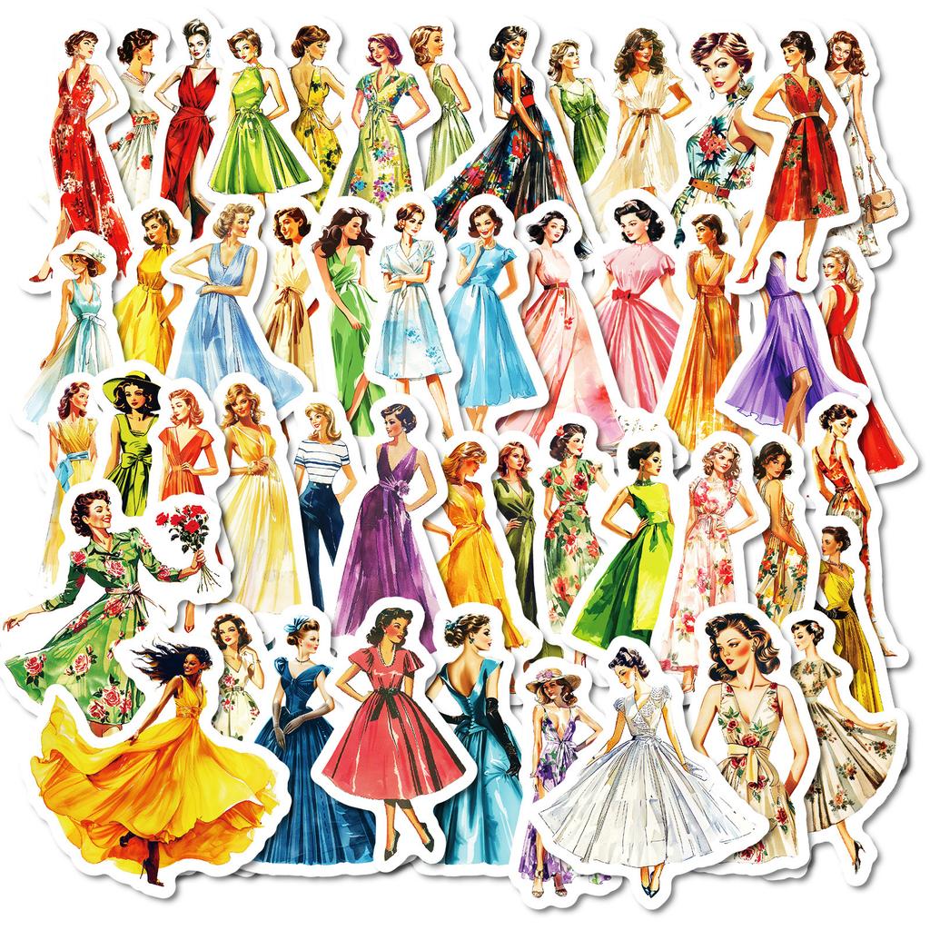 50 Beautiful Soft Hepburn Style Stickers Lady Dress Decorative Suitcase Water Cup Ipad Graffiti Stickers