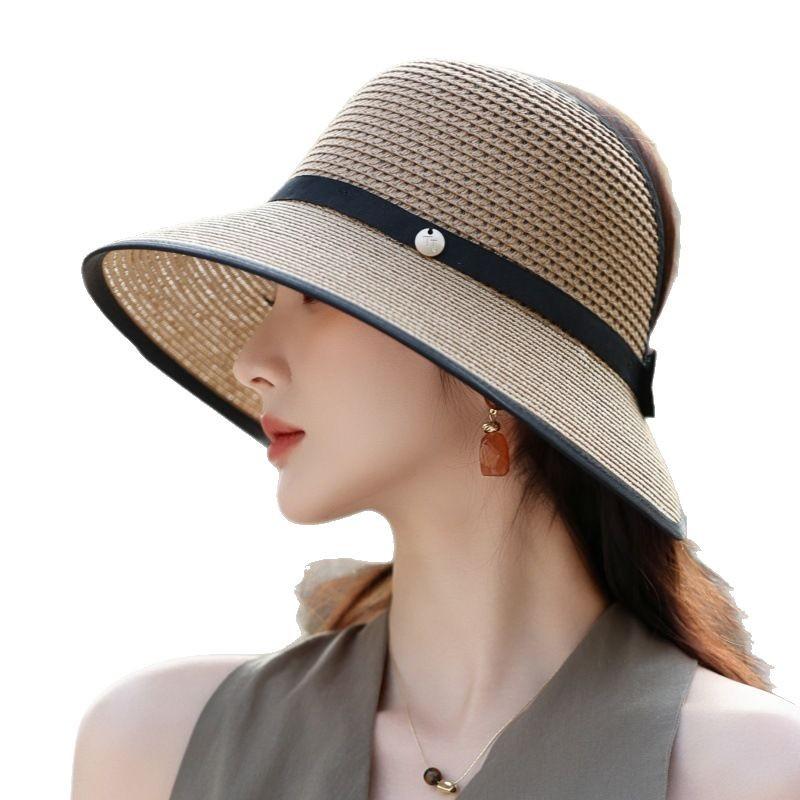 Женская модная полупустая соломенная шляпа для отдыха с большими полями, сетчатая пустая шляпа с верхом, дышащая, для велоспорта, ветрозащитный соломенный козырек