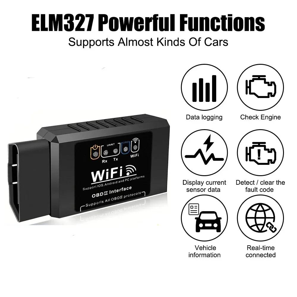WiFi ELM327 OBD2 Сканер кодов V1.5 Инструменты для диагностики автомобиля Детектор неисправностей двигателя для Android/IOS/ПК 16-контактный разъем