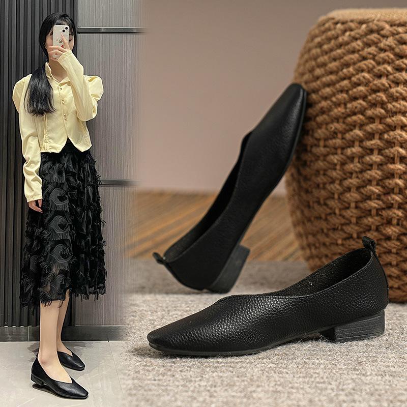 Fashion Shallow Mouth Soft Leather Flats Women Brife Designer Working Shoes Woamn Slip On Loafers Square Toe Zapatos Mujer Cómodos