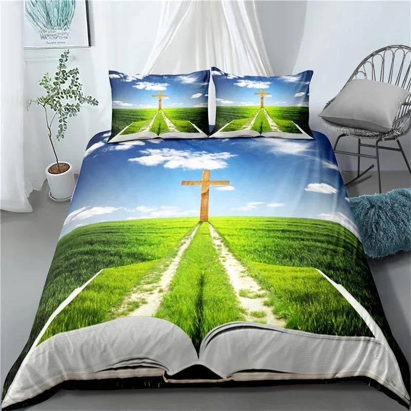 3D Jesus Duvet Cover Set Christian Sacred Jesus Polyester Bedding Set Cross Comforter Cover Suitable For Christian Jesus King