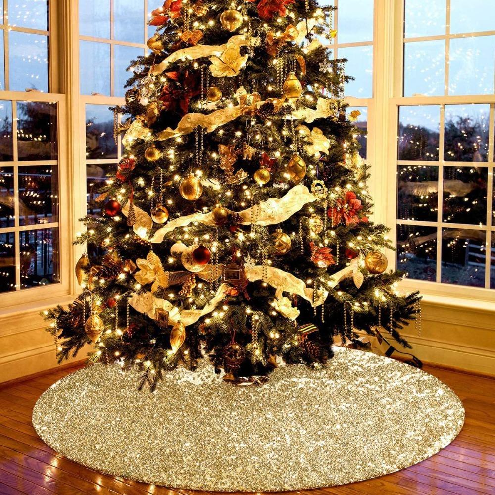 Glitter Sequins Christmas Tree Skirts 60/90/120cm Xmas Tree Foot Cover Shopping Mall