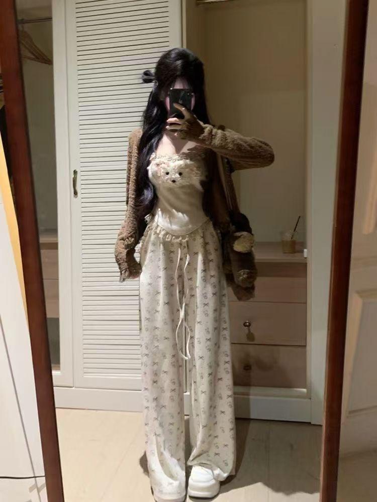 Осенне-зимний кремовый кардиган для щенка и повседневный облегающий жилет с комплектом длинных брюк