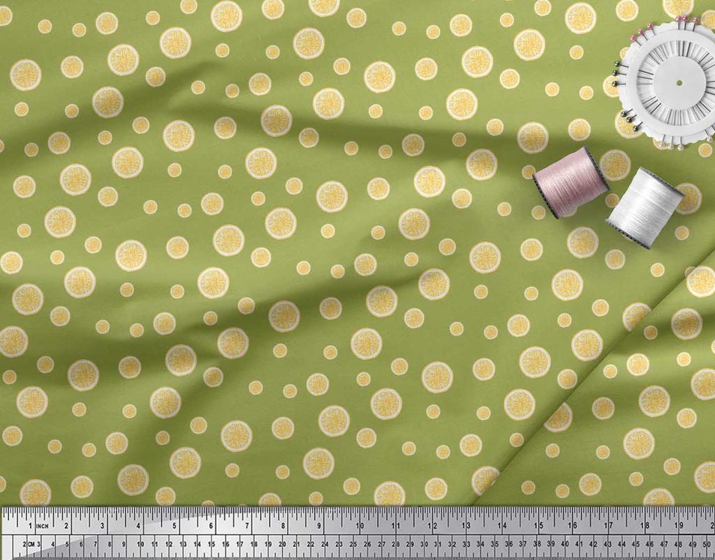 Soimoi Japan Crepe Satin Fabric Lemon Slice Shirting Printed Craft Fabric by the Metre 42 Inch