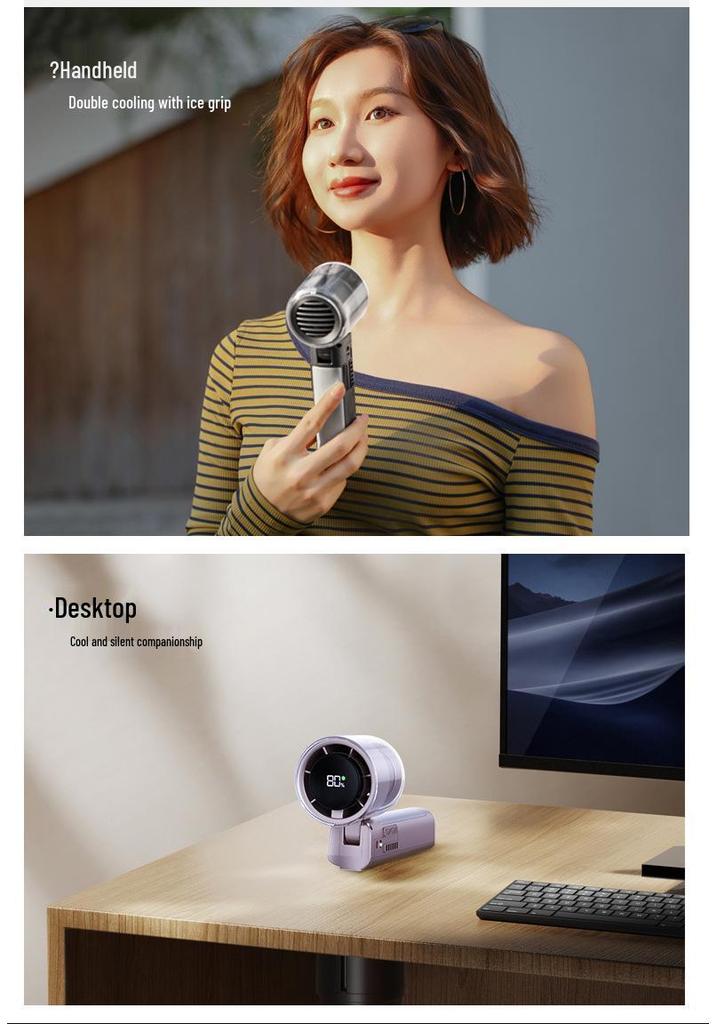 F516 High-Speed Handheld Ice Cooling Fan - Mini Portable Fan with Digital Display for Desktop and Office Use
