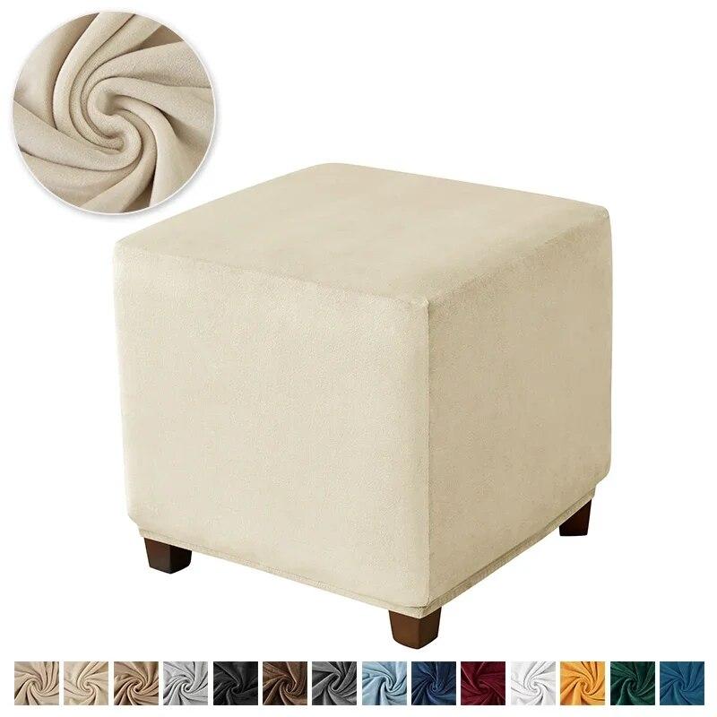 Velvet Ottoman Stool Cover Elastic Square Footstool Covers S/M All-inclusive Footrest Slipcovers for Living Room Housse De Pouf