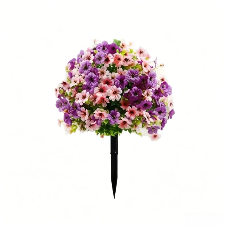 Artificial Violet Flower Stake Waterproof All Season Use Fake Flower Bush for Garden Yard Patio Porch Ornament