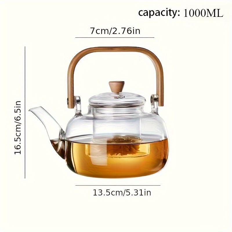 1000ML Tea Water Separation Glass Teapot with Bamboo Handle, Heat Resistant Borosilicate Glass Tea Kettle with Tea Strainer, Clear Glass Teapot