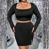 Women’s 2 Piece Summer Mini Skirt Long Sleeve Square Neck Bodycon Sexy Skirt Party Club Night Fit Outfit Skirt Breathable Comfortable Hem Split Dress
