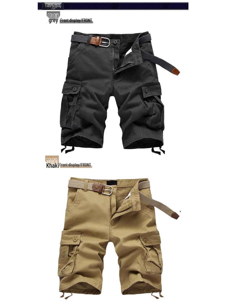 Мужские летние повседневные шорты карго – Свободный крой, Большой размер, Пятиточечные, Средней длины пляжные бриджи.