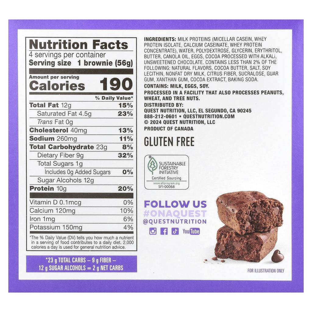 Quest Nutrition Bake Shop Brownies, Chocolate, 4 Brownies, 1.98 Oz (56 G) Each