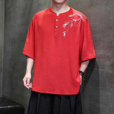 Мужские футболки с вышивкой на лето 2025 года, мужские топы и футболки в восточном стиле, футболка ханьфу, рубашка для кунг-фу, мужские футболки-кимоно, мужская одежда