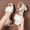 Fashion Square Heel Womens Sandals 2024 Summer New Korean Style Pleated Ankle Buckle Casual High Heels Sandals Simple Rome Shoes