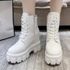 Женская обувь на распродаже 2024 Ботинки женские на шнуровке Осенние с круглым носком Однотонные на платформе Водонепроницаемые Лаконичная мода Корейский стиль Ботинки