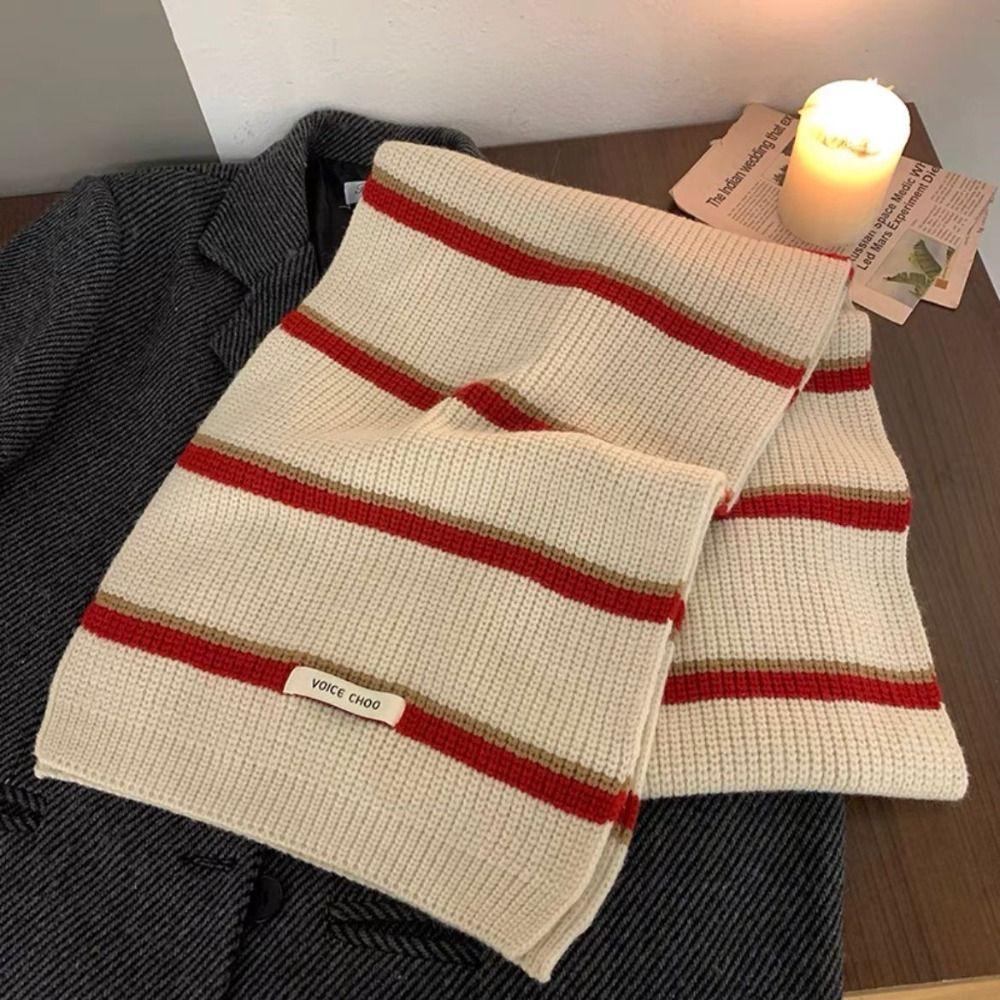 Windproof Stripe Knitted Scarf Thickened Shawl Scarf Gift Women Long Scarf Girl