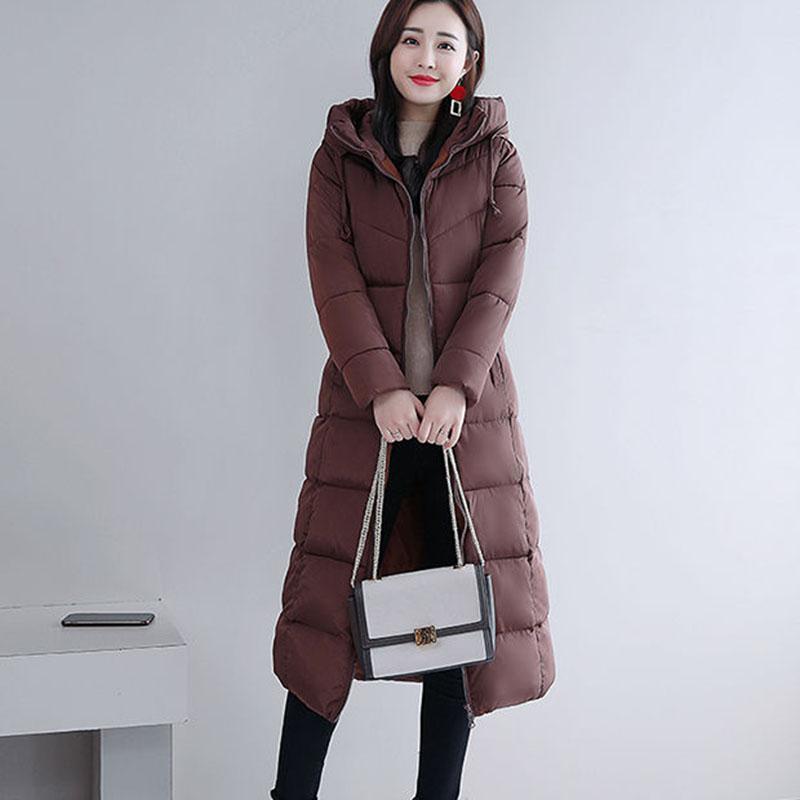Women Parka Coat Autumn Winter Thicken Warm Hooded Coat Ladies Slimming Lengthen Padded Jacket with Pocket Outerwear