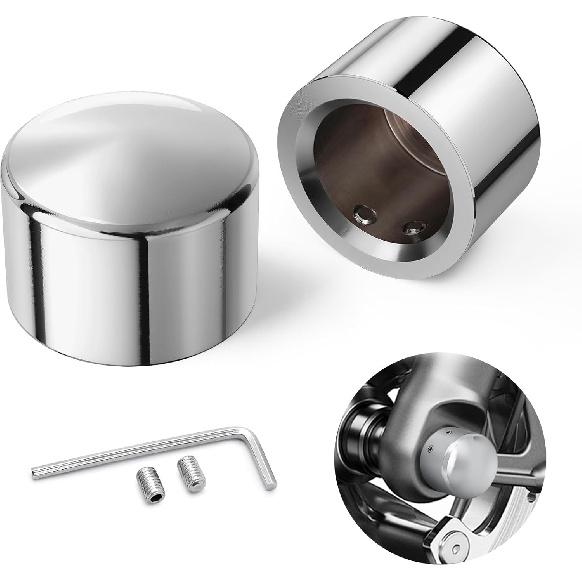 Chrome Front Axle Nut Cover Axle Caps Compatible for Touring Softail Chrome 02