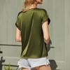 Women's T-Shirt Summer Elegant Solid Round Neck Rolled Short Sleeve Satin Silk Blouse Tops